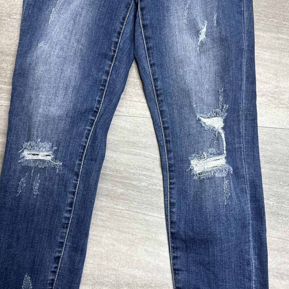 JUDY BLUE Relaxed Fit Mid Rise Distressed Jeans Sz 27 Ankle Dark Blue JB8271 DK - Picture 2 of 5